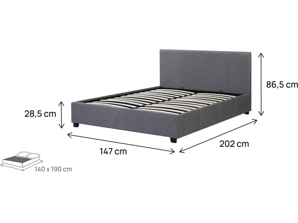 Lit double avec coffre "Carla" - 140 x 190 - Gris