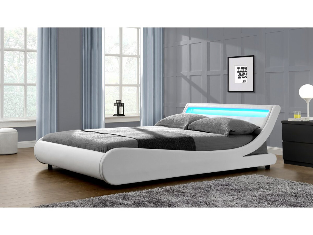Lit LED "Natacha" - 140 x 190 cm - Blanc