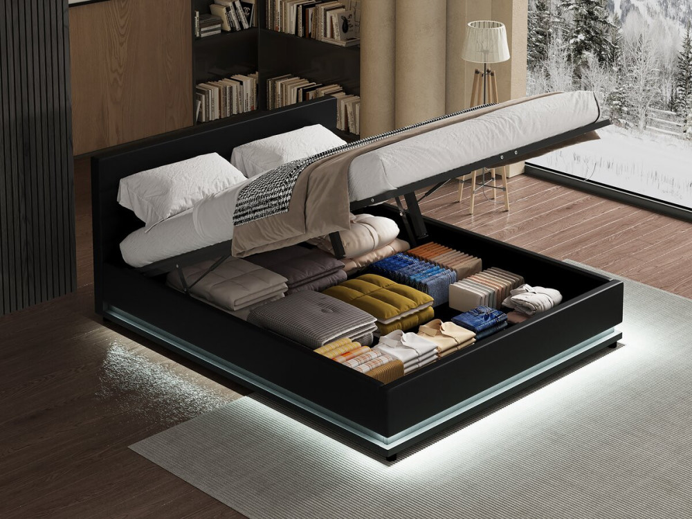 Lit LED avec coffre "Anastasia" - 160 x 200 cm - Noir