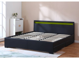 LIT LED double avec 4 tiroirs "Nico" - 180 x 200 cm - Noir 2