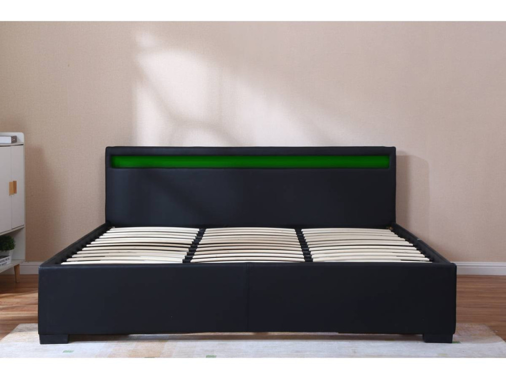 LIT LED double avec 4 tiroirs "Nico" - 180 x 200 cm - Noir