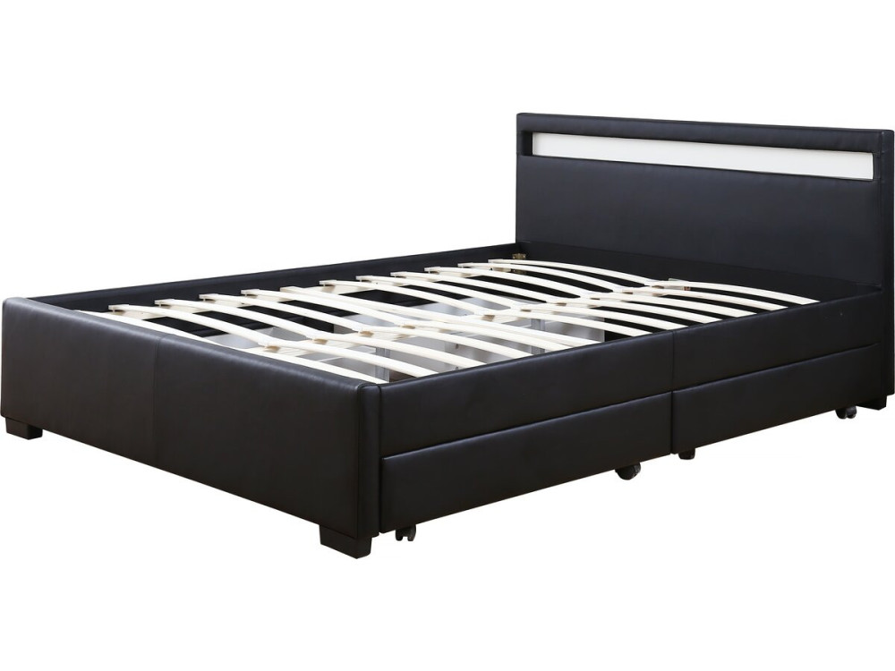 Lit LED avec 4 tiroirs "Nico" - 140 × 190 cm - Noir