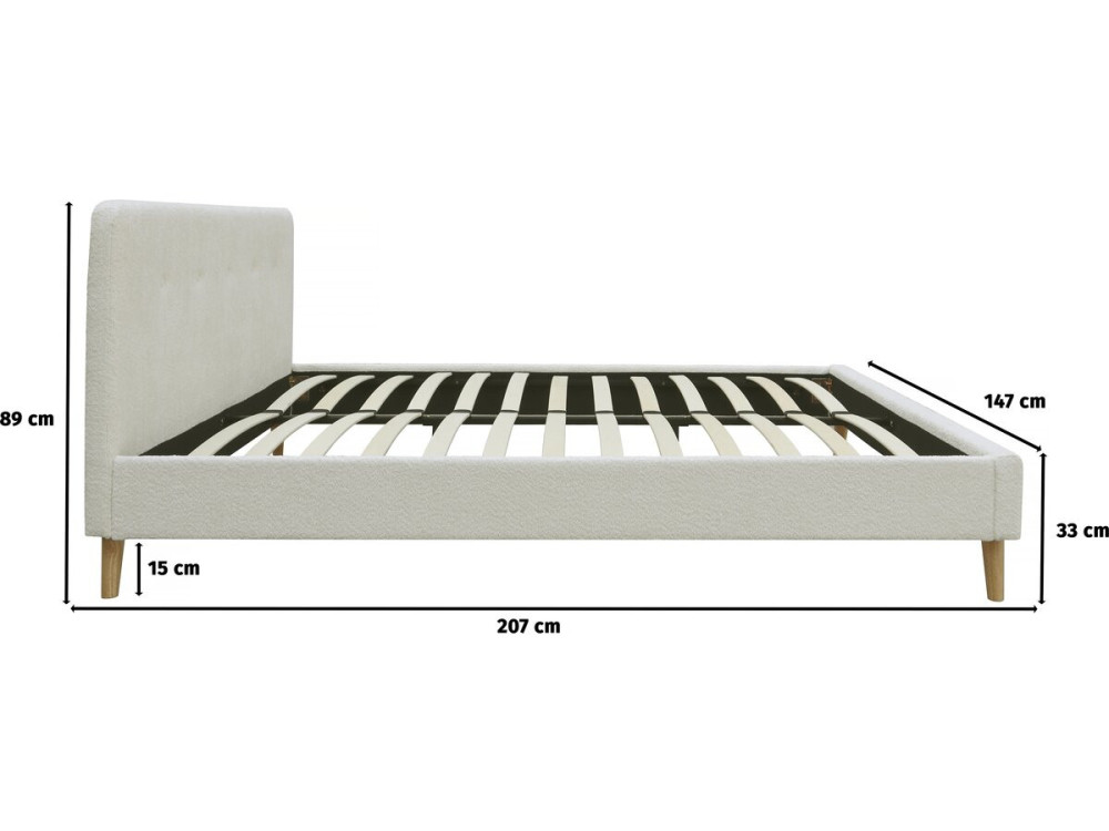 Lit tissu bouclette "Nemo" - 140 x 190 cm - Crème