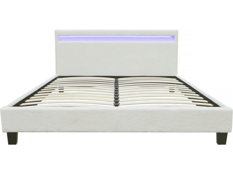 Lit tissu bouclette avec LED "Maria" 140x190cm - Crème