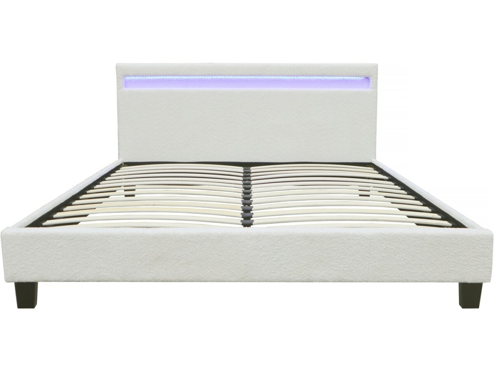Lit tissu bouclette avec LED "Maria" 140x190cm - Crème