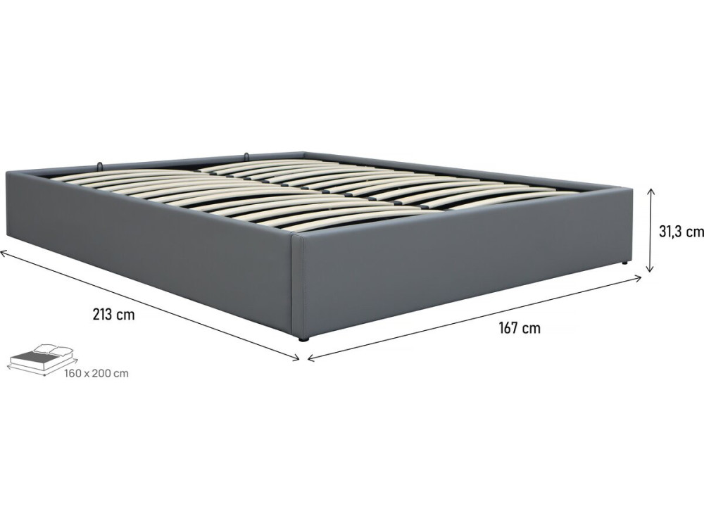Lit double en PVC avec coffre "Ava" - 160 x 200 cm - Gris