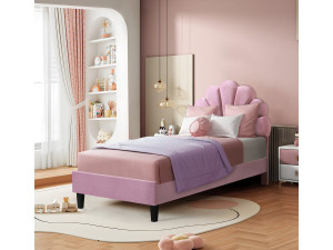Lit coquillage en velours "Manon" - 90 x 190 cm - Rose 2