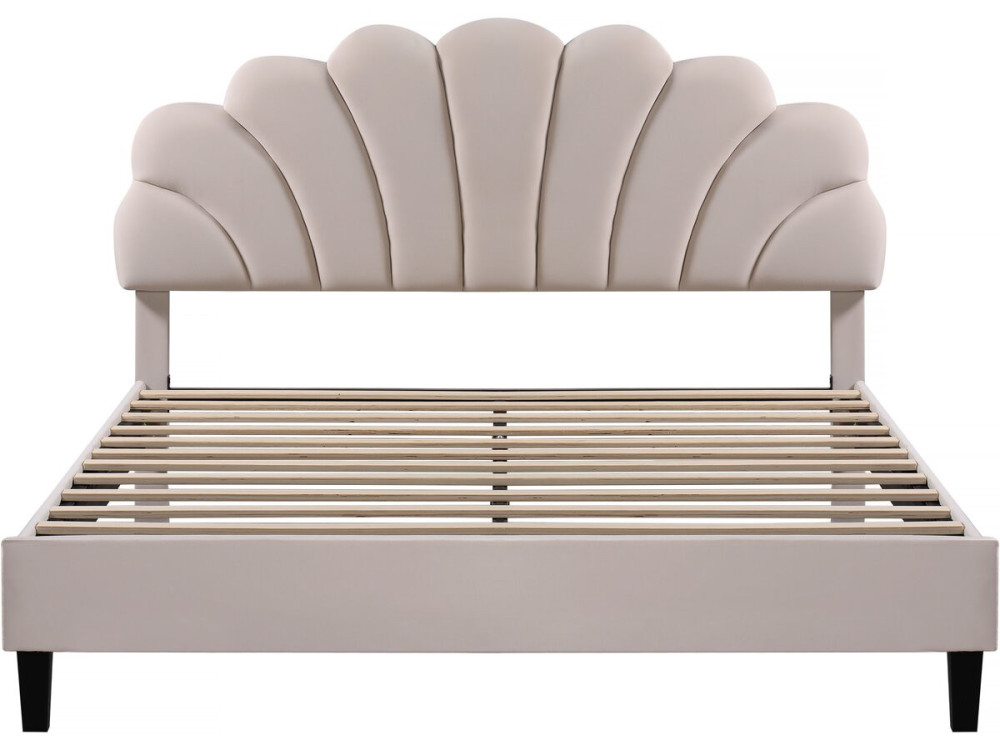 Lit coquillage en velours "Manon" - Beige - 140 x 190 cm
