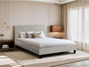Lit double en velours côtelé "Ambre" - 140 x 190 - Beige 2
