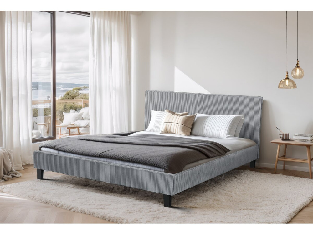 Lit en Velours Cotelé "Ambre" - 140 x 190 - Gris