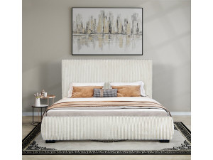 Lit double en velours côtelé "Montana" - 180 x 200 cm - Beige 2