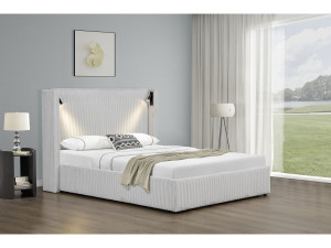 Lit double en velours côtelé avec coffre et lampe intégré "Cortina" - 160 x 200 cm - Beige 2