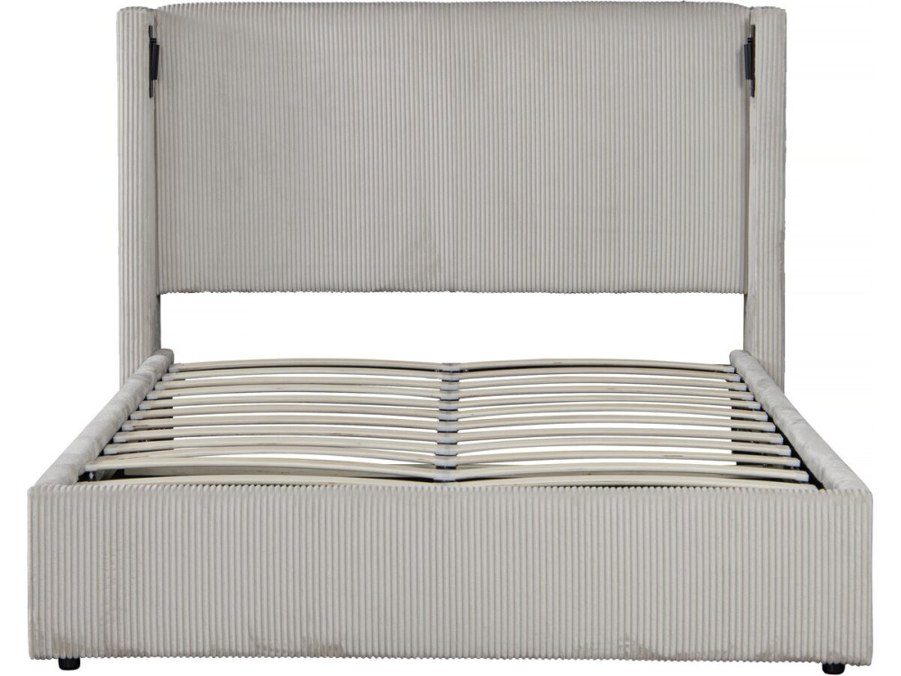 Lit double en velours côtelé avec coffre et lampe intégré "Cortina" - 160 x 200 cm - Beige