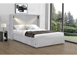 Lit double en velours côtelé avec coffre et lampe intégré "Cortina" - 160 x 200 cm - Gris 2