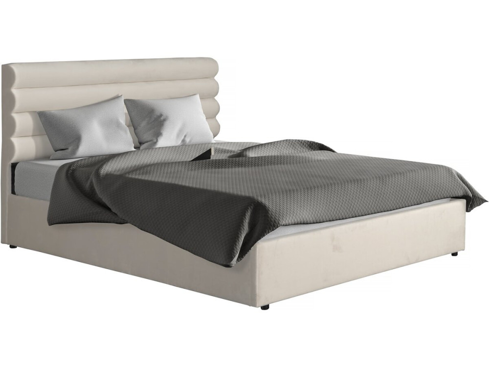Lit double en velours design "Livigno" - 140 x 190 cm - Beige