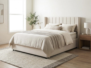 Lit double en lin avec coffre "Saint-Moritz" - 160 x 200 cm - Beige 2