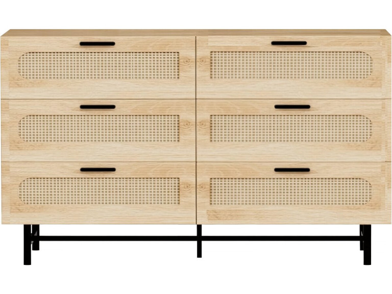 Commode en bois et cannage "Harrison" - 120 x 40 x 75 cm - Beige