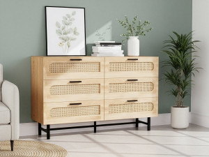 Commode en bois et cannage "Harrison" - 120 x 40 x 75 cm - Beige 2