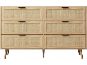 Commode en bois et cannage "Preston" - 120 x 40 x 75 cm - Beige
