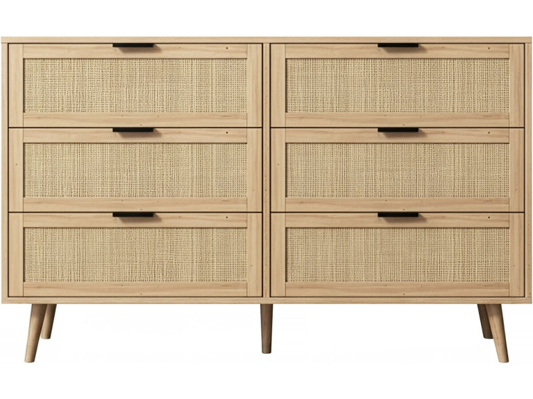 Commode en bois et cannage "Preston" - 120 x 40 x 75 cm - Beige