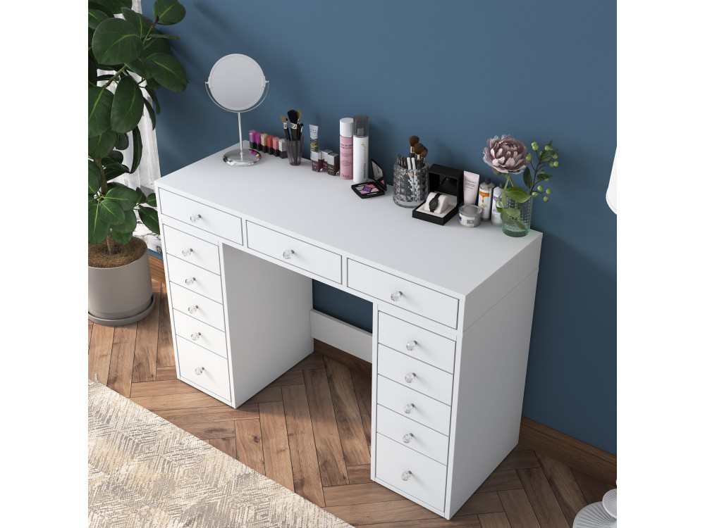 Coiffeuse avec tiroirs intégrés en bois "Sena" - 120 x 44 x 82 cm - Blanc