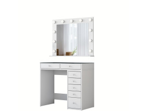 Coiffeuse avec miroir en bois "Kona" - 90 x 44 x 80 cm - Blanc