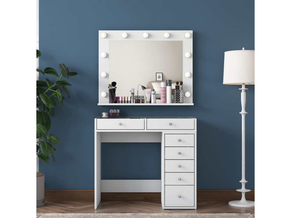 Coiffeuse avec miroir en bois "Kona" - 90 x 44 x 80 cm - Blanc