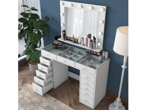 Coiffeuse avec miroir en bois "Baria" - 120 x 44 x 80 cm - Blanc 2