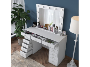 Coiffeuse avec miroir en bois "Sirma" - 120 x 44 x 82 cm - Blanc 2