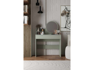 Coiffeuse avec miroir en bois "Harmony Mini Round" - 90 x 40 x 133 cm - Vert 2