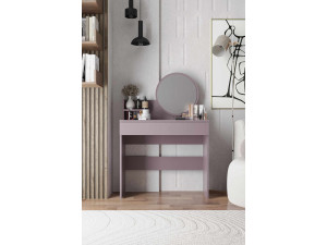Coiffeuse avec miroir en bois "Harmony Mini Round" - 90 x 40 x 133 cm - Violet 2