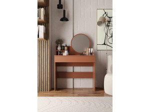 Coiffeuse avec miroir en bois "Harmony Mini Round" - 90 x 40 x 133 cm - Terracotta 2