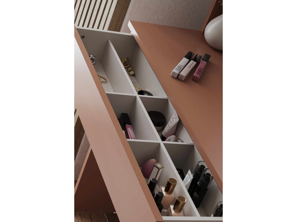 Coiffeuse avec miroir en bois "Harmony Mini Round" - 90 x 40 x 133 cm - Terracotta