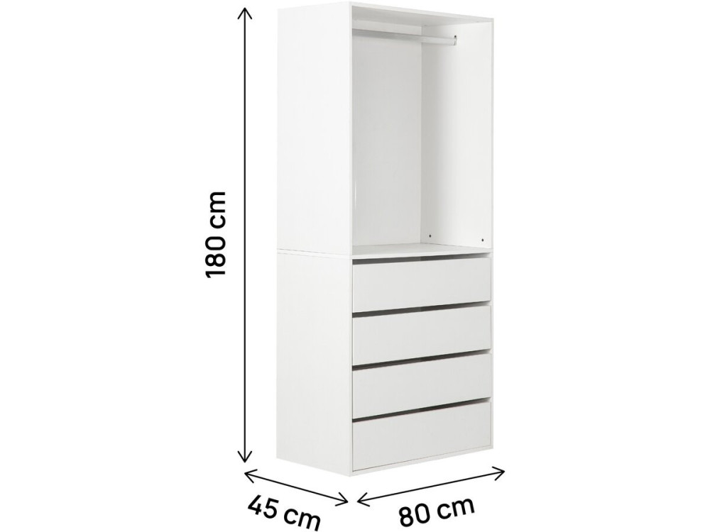 Armoire avec 4 tiroirs et 1 penderie "Opéra" - 80 x 45 x 180 cm - Blanc