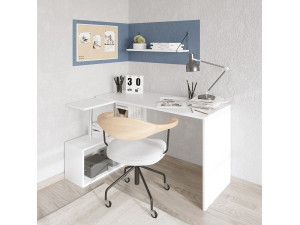Bureau d'étude en bois "Gelincik" - 130 x 109 x 74 cm - Blanc 2
