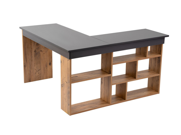 Bureau d'étude en bois "Vesper" - 130 x 120 x 72 cm - AnthracitePin atlantique