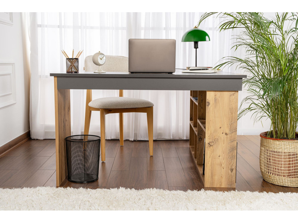 Bureau d'étude en bois "Vesper" - 130 x 120 x 72 cm - AnthracitePin atlantique