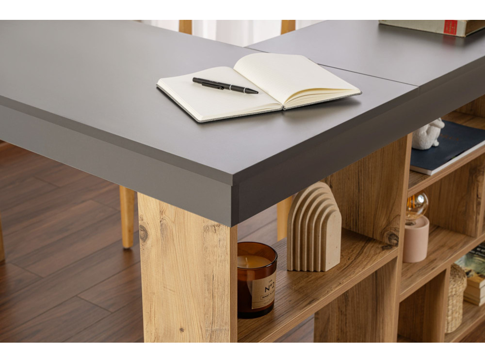 Bureau d'étude en bois "Vesper" - 130 x 120 x 72 cm - AnthracitePin atlantique