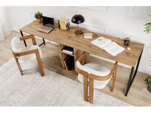 Bureau en bois "Twin Study Desk" - 240 x 60 x 74 cm - Pin atlantiqueNoir 2