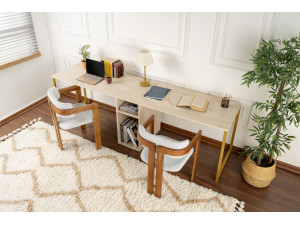 Bureau en bois "Twin Study Desk" - 240 x 60 x 74 cm - TravertinOr 2
