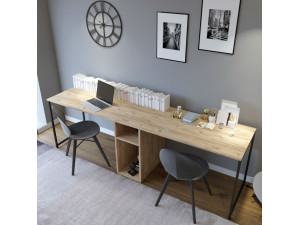 Bureau en bois "Ikili Calisma" - 240 x 60 x 74 cm - Pin atlantique Noir 2