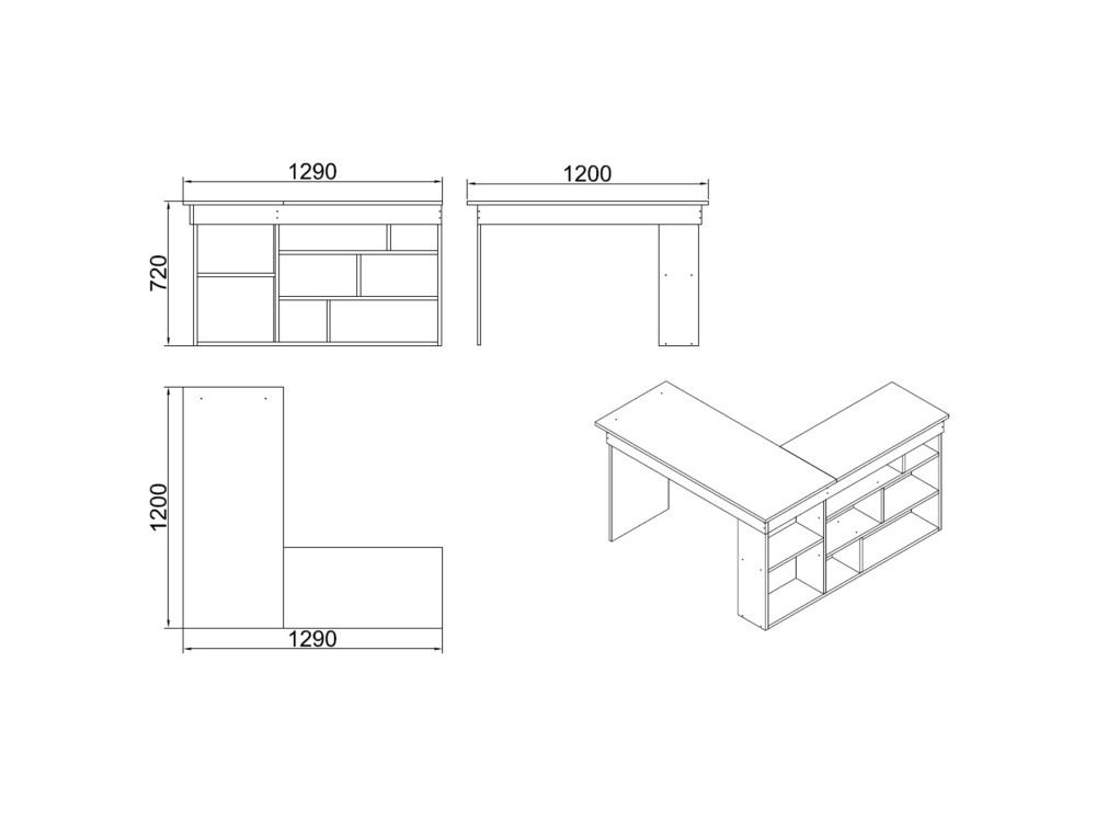 Bureau en bois "CT5" - 129 x 120 x 72 cm - Pin atlantique Blanc
