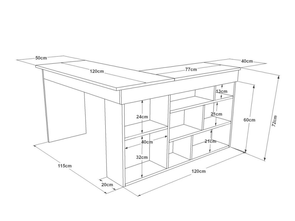 Bureau en bois "CT5" - 129 x 120 x 72 cm - Pin atlantique Blanc