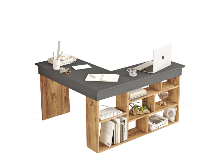 Bureau en bois "CT5" - 129 x 120 x 72 cm - Pin atlantique Anthracite
