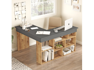 Bureau en bois "CT5" - 129 x 120 x 72 cm - Pin atlantique Anthracite 2