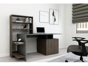 Bureau en bois "Melis " - 146 x 60 x 128 cm - Noyer Anthracite 2