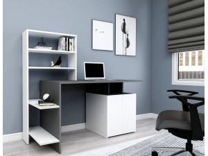 Bureau en bois "Melis " - 146 x 60 x 128 cm - Blanc Anthracite 2