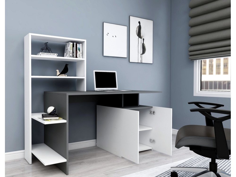 Bureau en bois "Melis " - 146 x 60 x 128 cm - Blanc Anthracite