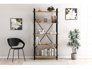 Bibliothèque en bois "Nero" - 90 x 33 x 180 cm - Pin atlantiqueNoir 2
