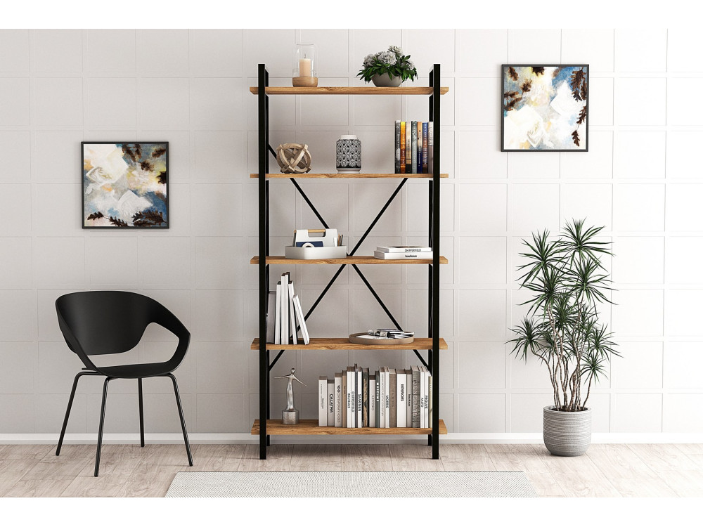Bibliothèque en bois "Nero" - 90 x 33 x 180 cm - Pin atlantiqueNoir